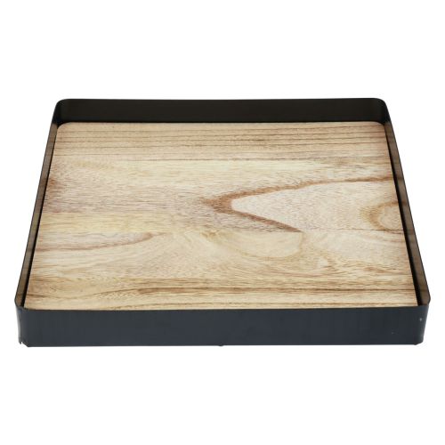 Floristik24 Decorative tray metal wood square natural black 25.5×25.5×4cm