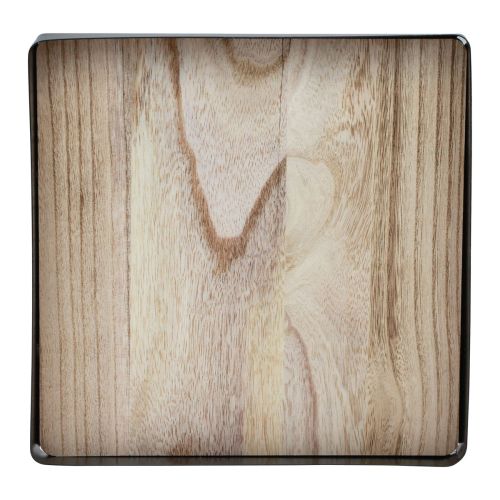 Product Decorative tray metal wood square natural black 25.5×25.5×4cm