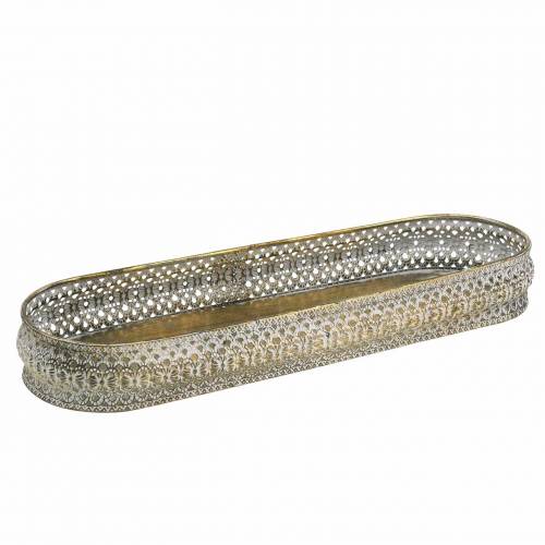 Floristik24 Decorative tray oval antique gold, white 40.5 × 14cm