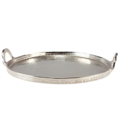 Product Tray Round Silver Metal Tray with Handle 38x35x6.5cm