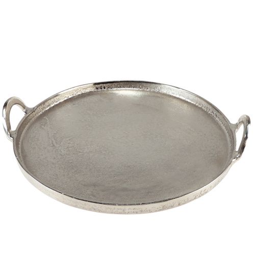 Product Tray Round Silver Metal Tray with Handle 38x35x6.5cm