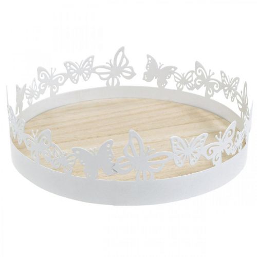 Spring tray, butterfly decoration, table decoration, metal decoration for planting white Ø20cm H6.5cm