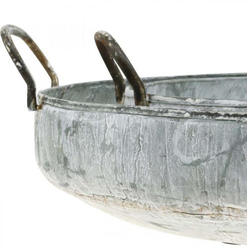 Product Metal bowl with handles, planter, decorative tray antique look white washed L51/40.5cm set of 2