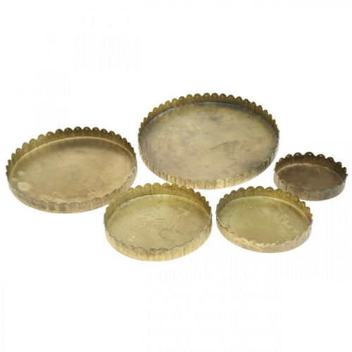 Floristik24 Metal plates for decorating, table decoration, candle tray round golden antique look Ø7.5/10/12/15/18cm H2cm set of 5