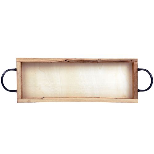 Wooden tray with handles, decorative tray, oblong, natural, 50×19×3cm