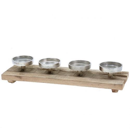 Floristik24 Tray with 4 candle holders, Advent decorations, candlesticks, mango wood, washed white 47 × 14 × 9cm Ø8cm