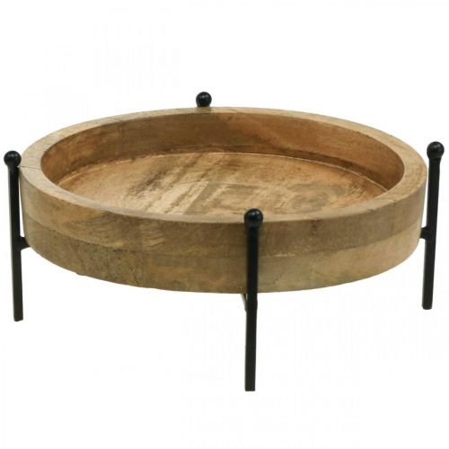 Floristik24 Tray with feet, wooden decoration round, tray for planting natural, black Ø25cm H11cm