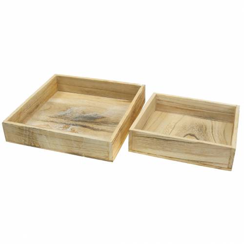 Square wooden tray, washed white 30 × 30cm / 25 × 25cm, set of 2
