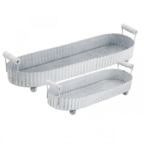 Floristik24 Decorative tray, metal decoration oval, candle tray white, silver Shabby Chic L40 / 29.5cm 9.5 / 8.5cm set of 2