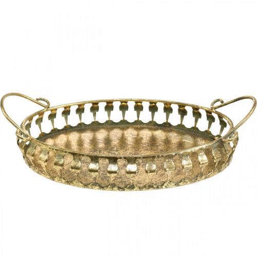 Floristik24 Metal bowl with handles, decorative tray set golden antique look L39 / 33.5 / 28.5cm set of 3