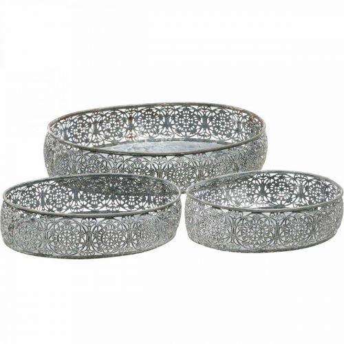 Decorative bowl metal oval pattern gray 25.5/29/34.5cm set of 3