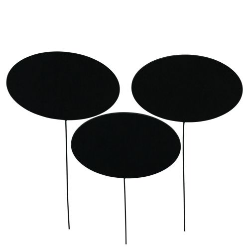 Blackboard oval black decorative plugs wood metal 10x6cm 12pcs
