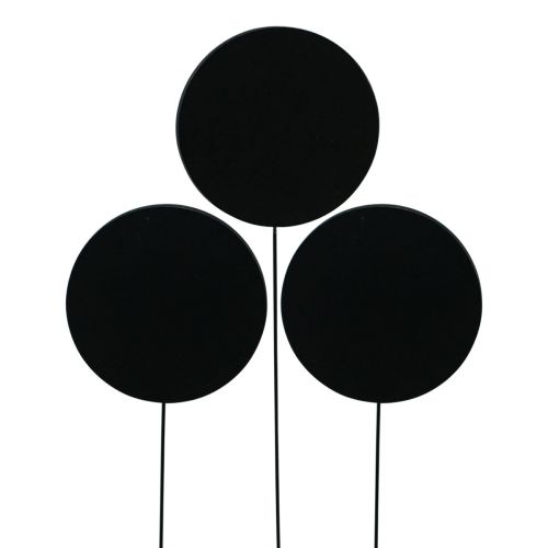 Product Mini decorative board flower sticks wood round black Ø7.5cm 12pcs