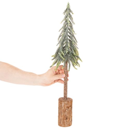 Product Artificial fir tree, iced finish, with wooden base, winter decoration, 60cm