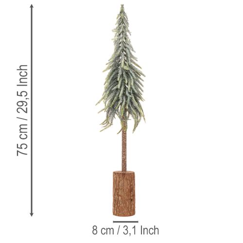 Artificial fir tree, iced, decorative tree on a wooden base for winter decoration and Christmas, 75cm | Floristik24.co.uk