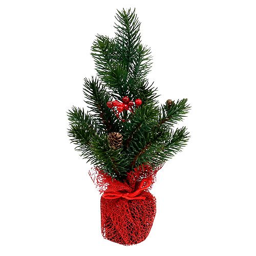 Fir tree 32cm with cones and bag red