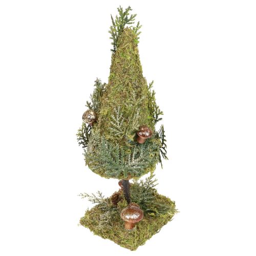 Fir tree decoration tree moss cones mushrooms green gold H35cm