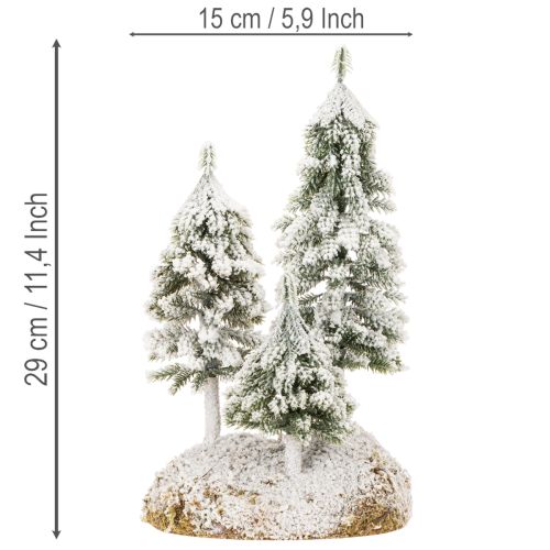 Snow-covered fir trees, artificial winter landscape for Christmas village and table decoration, 29cm | Floristik24.co.uk