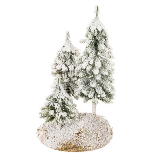 Snow-covered fir trees, artificial winter landscape for Christmas village and table decoration, 29cm | Floristik24.co.uk