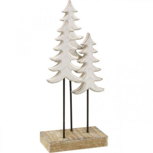 Christmas decoration fir tree wood white on base H28cm