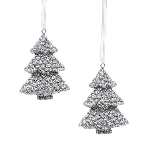 Floristik24 Hanging Decoration Christmas Tree with glitter Silver 6,5cm 6pcs