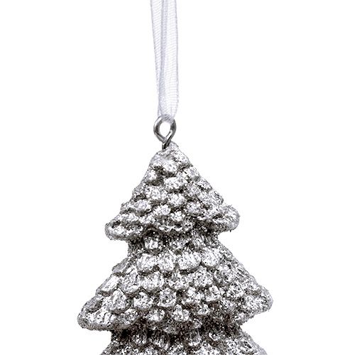 Product Hanging Decoration Christmas Tree with glitter Silver 6,5cm 6pcs