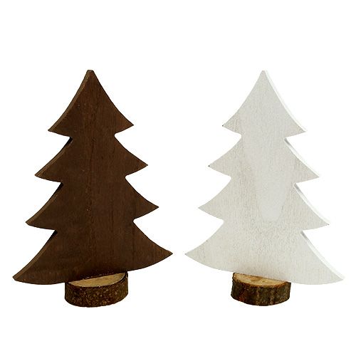 Christmas tree white, brown wood 21cm 4pcs