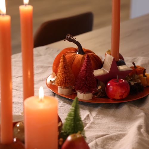 Miniature Artificial Christmas Trees, 12cm, Set of 6, Green, Red, and Orange, with Wooden Base for Table Decoration | Floristik24.co.uk