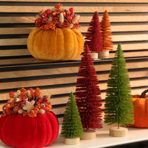 Artificial Mini Christmas Trees with Wooden Base, 16cm, Set of 6, Multicoloured | Floristik24.co.uk