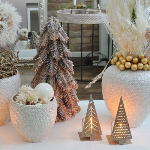 Product Pine cones, Christmas decorations, snow-covered winter fir, washed white H40cm Ø18cm