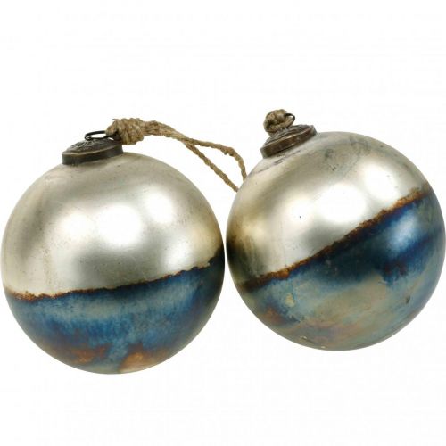 Floristik24 Christmas balls two-colored glass ball Ø12cm blue, metallic 2pcs