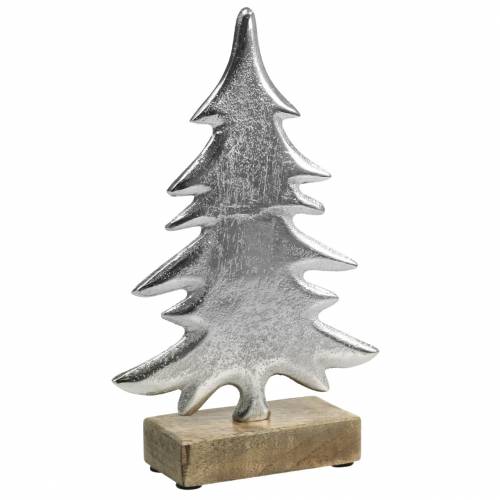 Decorative fir on wooden base silver, natural metal 24cm × 16cm | Floristik24.co.uk