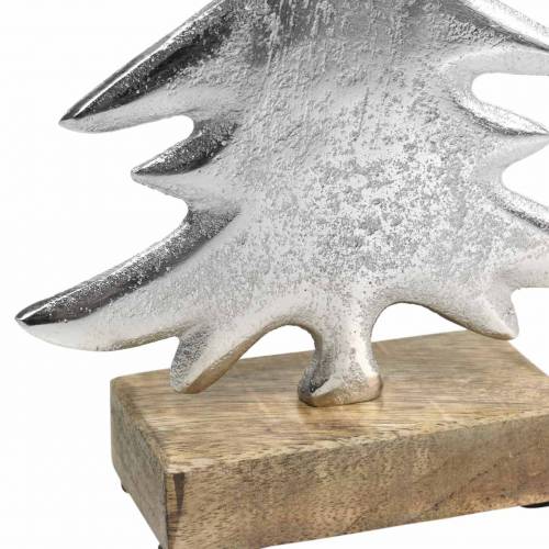 Decorative fir on wooden base silver, natural metal 24cm × 16cm | Floristik24.co.uk