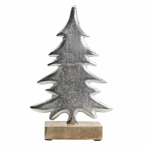 Decorative fir on wooden base silver, natural metal 24cm × 16cm | Floristik24.co.uk