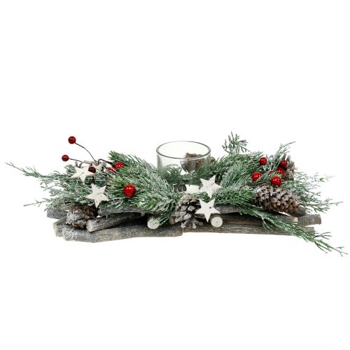 Floristik24 Fir arrangement for candles iced 27cm x 13cm