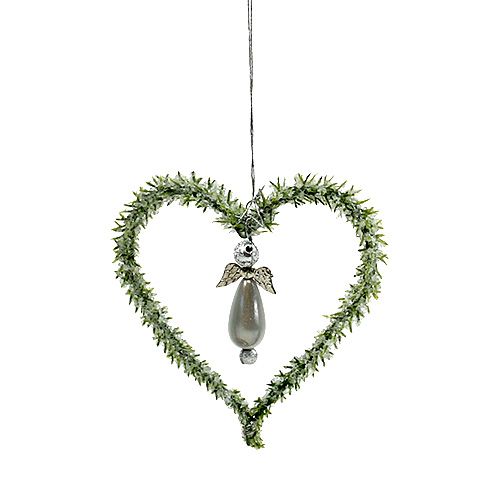 Floristik24 Fir heart to hang with angel 8cm green 6pcs