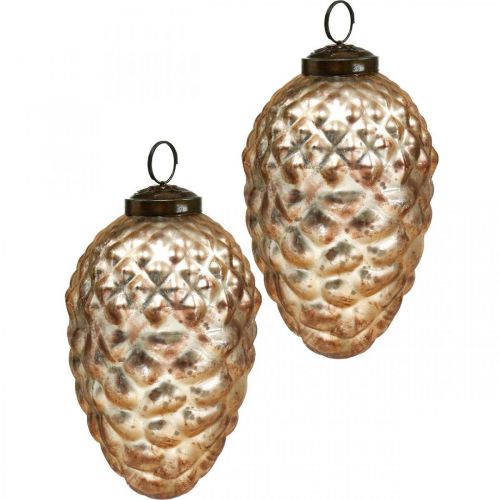Floristik24 Pine cone pendant, Christmas tree decorations, autumn decoration, real glass, antique look Ø7cm H11.5cm 6pcs