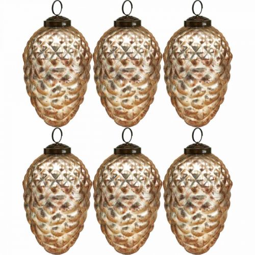 Floristik24 Pine cone pendant, Christmas tree decorations, autumn decoration, real glass, antique look Ø7cm H11.5cm 6pcs