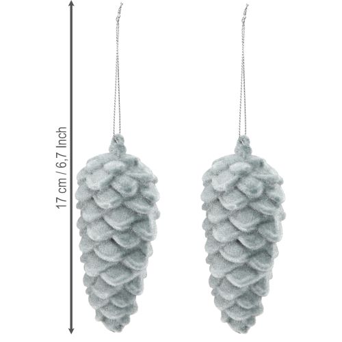 Product Pine cones decorative cones grey flocked 11.5cm 6 pcs