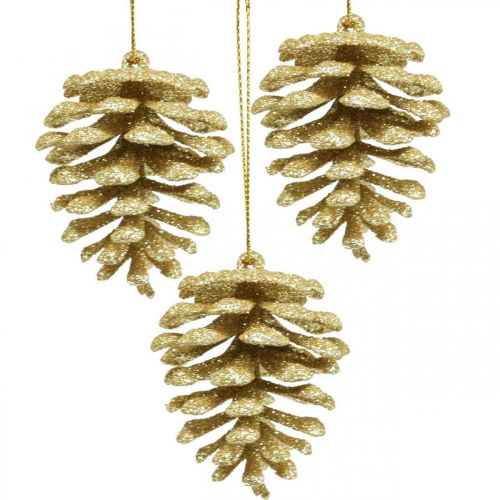 Christmas tree decorations cones glitter gold H7cm 6 pcs