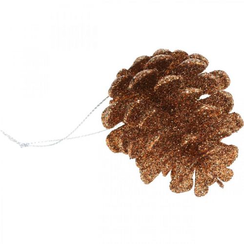 Floristik24 Christmas tree ornaments deco cones glitter copper H7cm 6pcs