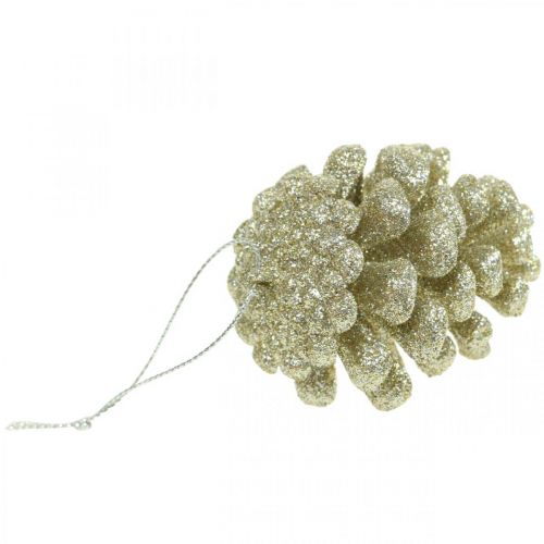 Floristik24 Christmas tree decorations cones glitter champagne H7cm 6 pcs