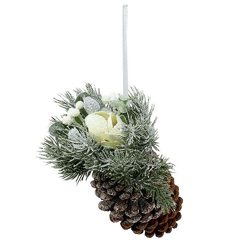 Pine cones with decoration for hanging white 25cm - 30cm