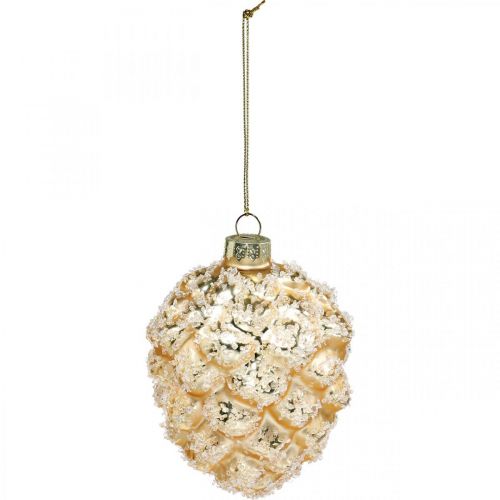 Product Cones for hanging, tree decorations, snow-covered deco cones Golden H9.5cm Ø8cm real glass 3pcs