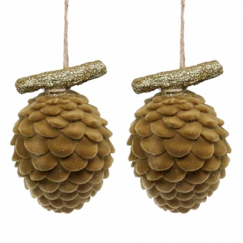 Floristik24 Pine cones Christmas decoration for hanging Brown, Gold 9×7cm/8.5×6cm 4pcs