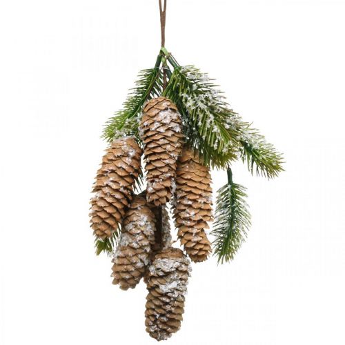 Floristik24 Fir green with cones, winter decoration, fir branch for hanging, snowed cone decoration L33cm