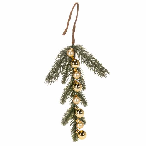 Artificial fir branch with gold-colored mini Christmas tree baubles, 46cm, 2 pieces buy online | Floristik24.co.uk