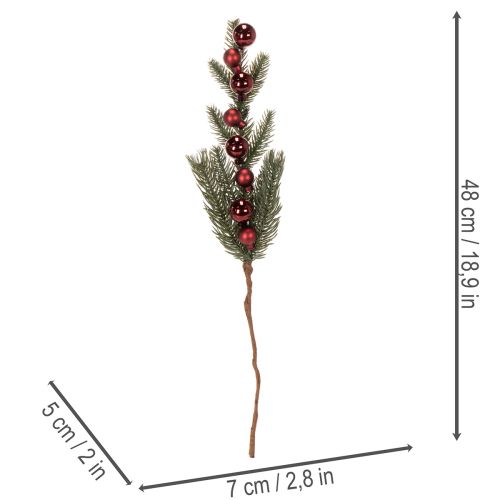 Kunststoff Pine Branch with Red Christmas Ornaments 48cm, Set of 2 | Floristik24.co.uk