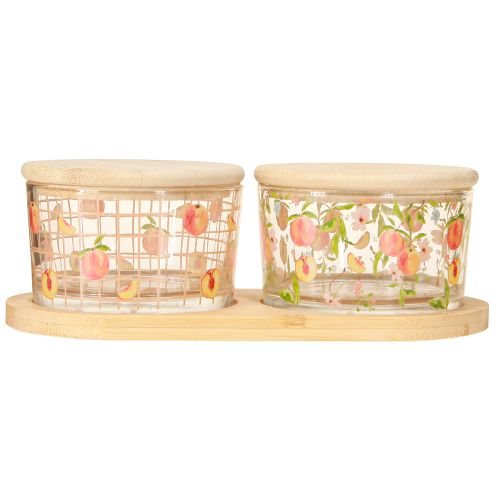 Product Tapas set motif peach glasses with lid wood 20×10×6.5cm
