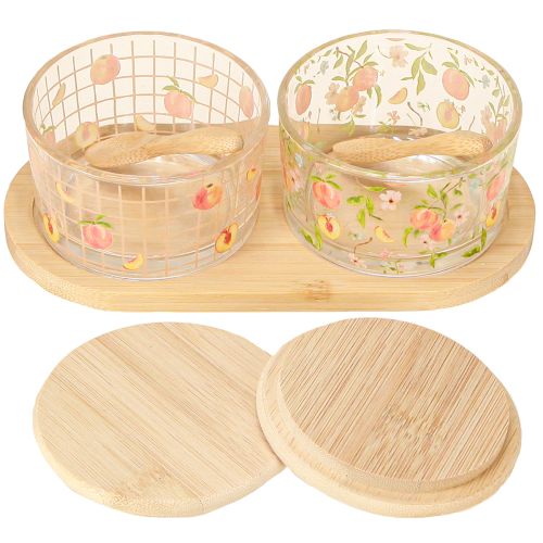 Product Tapas set motif peach glasses with lid wood 20×10×6.5cm